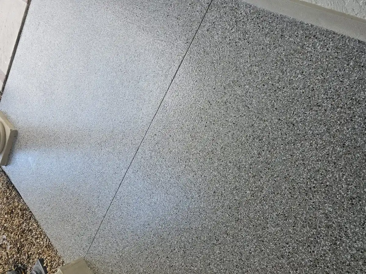 Terrazzo-look epoxy patio coating by Elite Epoxy Surfaces
